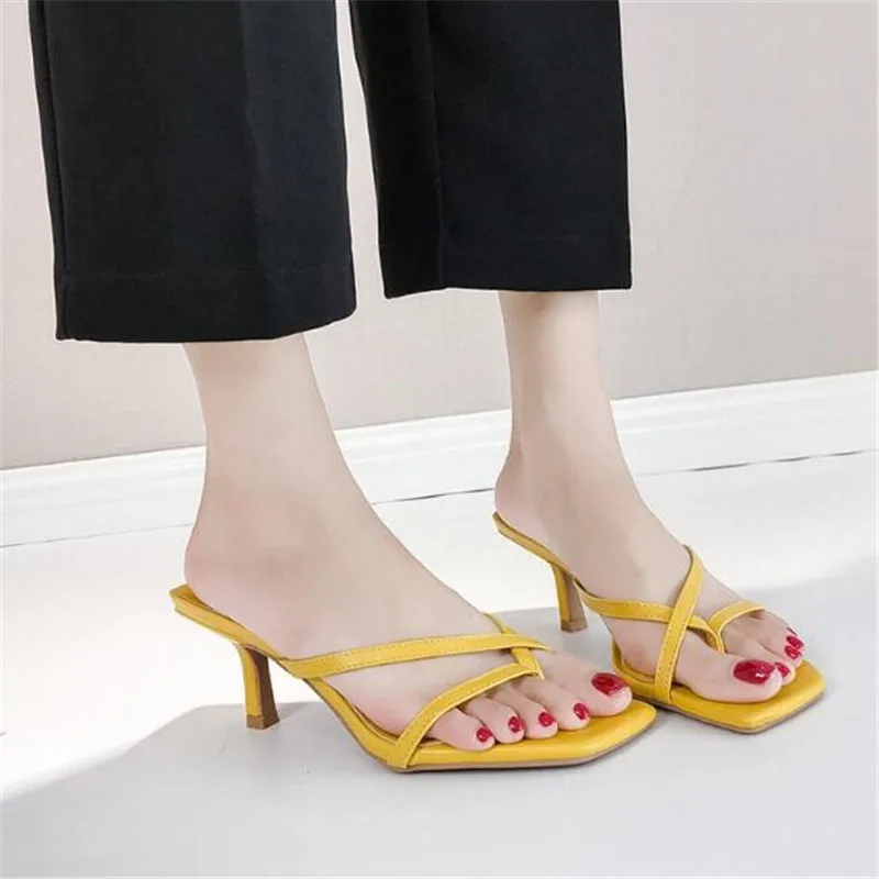 

Plus Size 35-39 Elegant Ladies Shoes Slippers Summer Outdoor Fashion Square Toe Slip-On Low Heel Women Slides Sandals