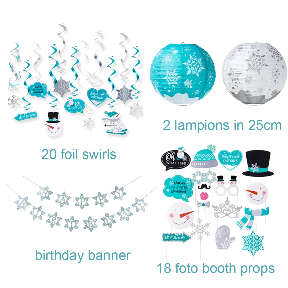 Let it Snow Party Decorations Lanterns Balloons Photo props Banner Winter Wonderland Snowflake Christmas Decor