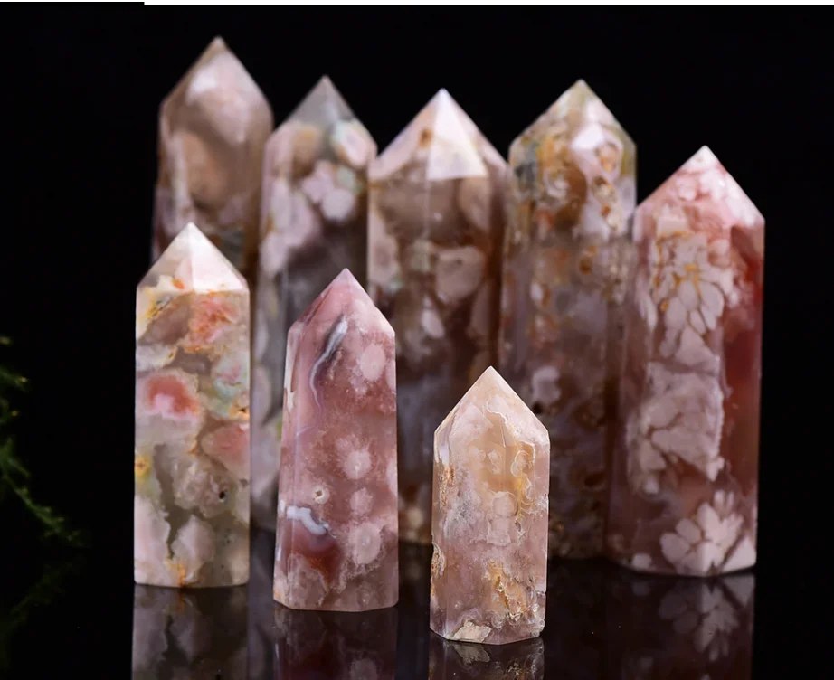 

Natural crystal point hexagon cherry agate repair crystal healing magic