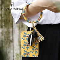 pu leather key ring mini coin card holder women fashion print pattern wallet short purse popular individualit tassel wallet
