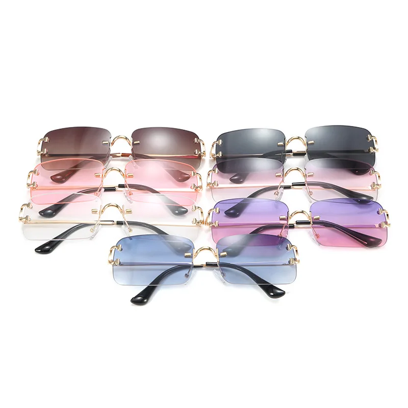

2020 Fashion Rimless Square Sunglasses Small Vintage Brand Design Sun Glasses Retro Sea Color Eyewear UV400 Women's Sunglasses