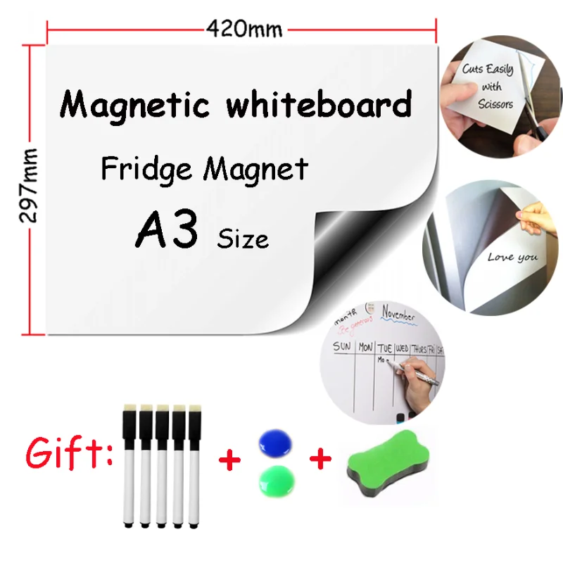 

A3 Size Magnetic Whiteboard Soft Iron Wall Sticker Office Message Erasable Kids Drawing Message Board Fridge Magnets