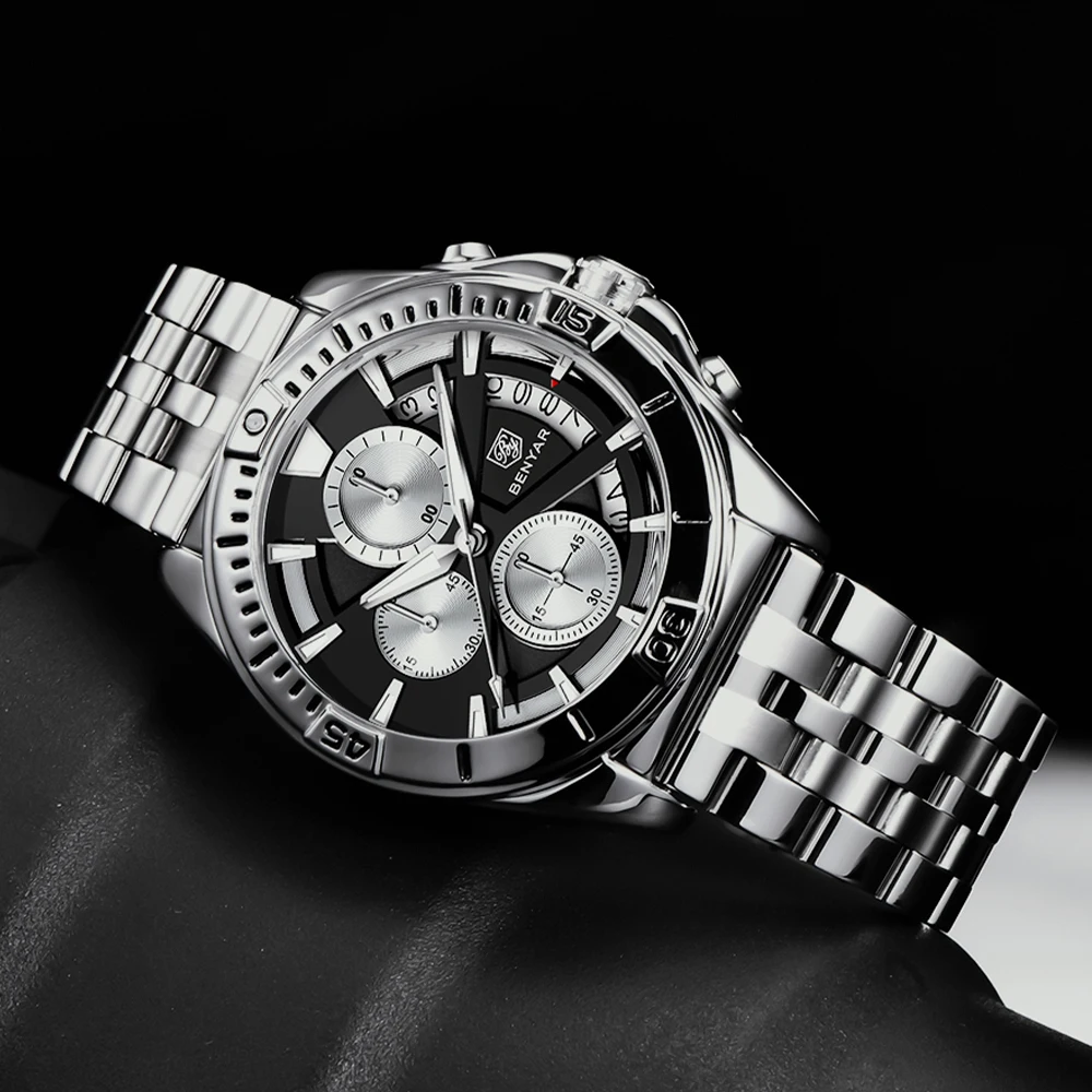 Часы BENYAR Мужские кварцевые с хронографом люксовые модные спортивные брендовые