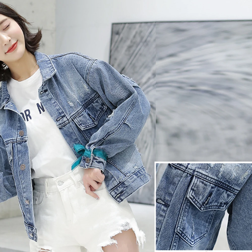 Новинка Женская осенне зимняя Повседневная джинсовая куртка с длинным рукавом