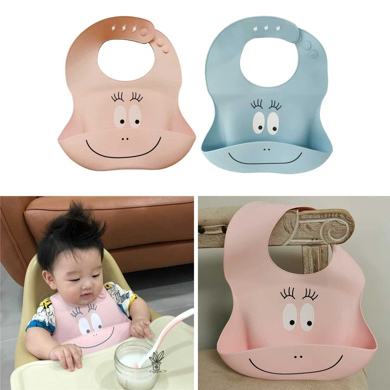

Waterproof Soft Silicone Baby Bib Adjustable Cartoon Newborn Feeding Food Catcher with Pocket for Baby Boy Girl Toddlers