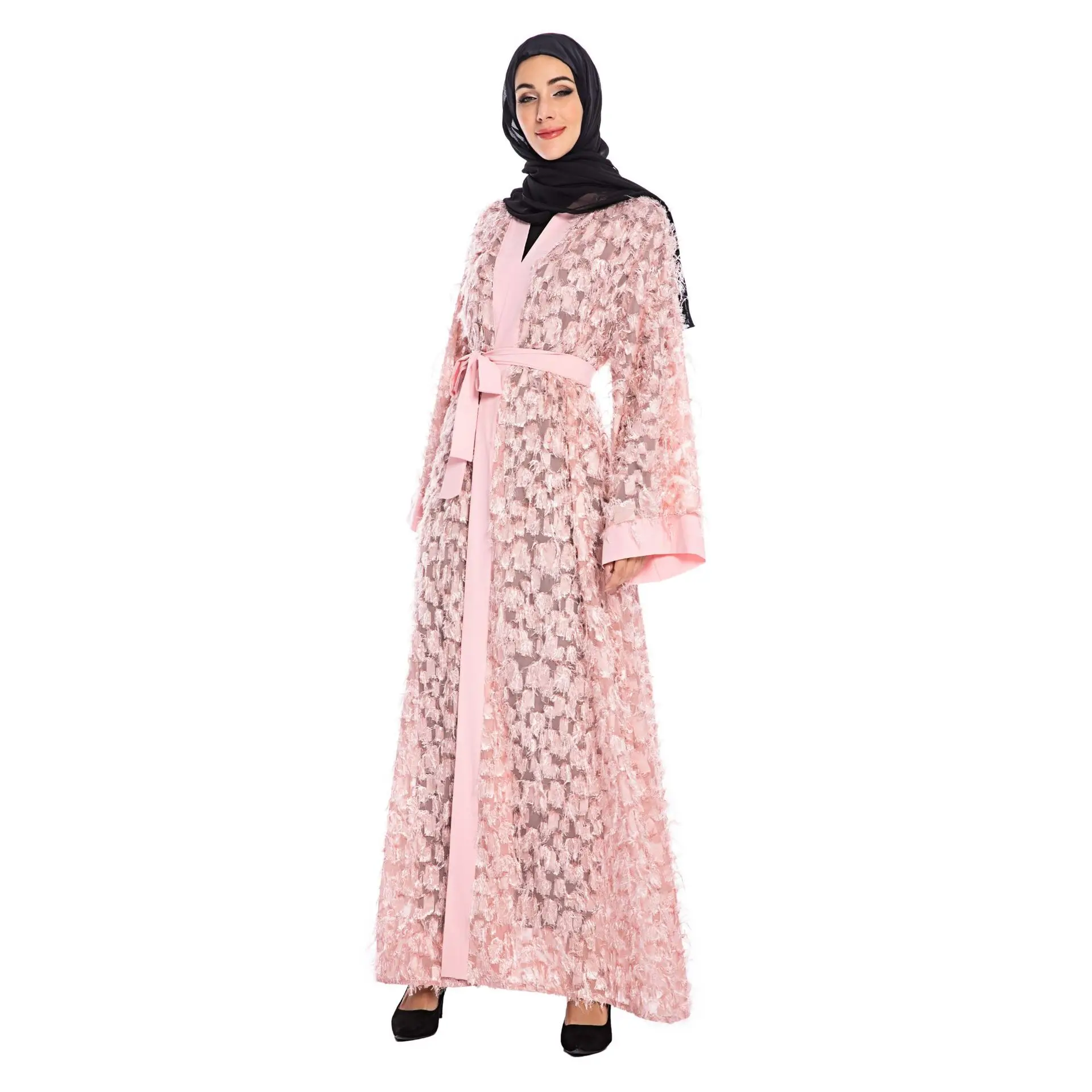 Мусульманское платье-хиджаб с кисточками и открытым верхом Caftan Kimono Jubah длинное