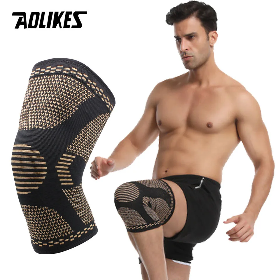 

AOLIKES 1PCS Copper Elastic Knee Pad Sports Fitness Kneepad Gym Gear Patella Running Basketball Volleyball Knee Brace Support