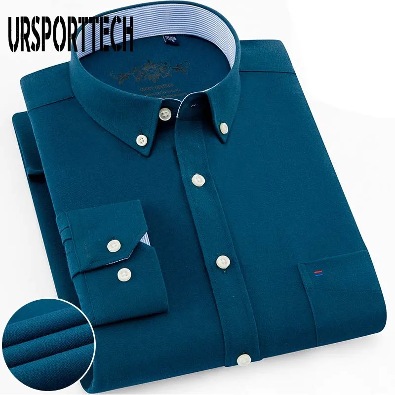 3 Белая мужская рубашка с длинным рукавом, однотонная оксфордская рубашка с левым нагрудным карманом, Высококачественная Мужская Повседневная рубашка на пуговицах - Цвет: 3