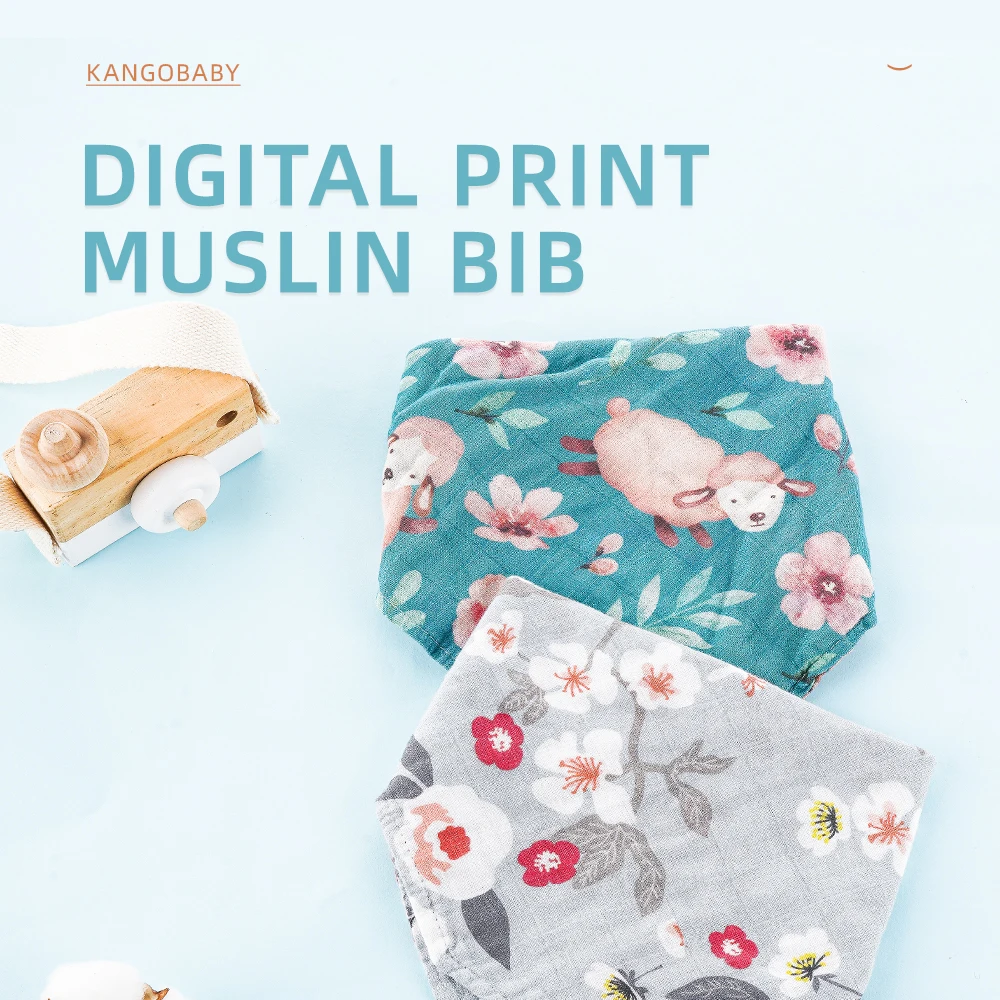 

Kangobaby Digital Print High Quality Super Soft Baby Muslin Bib Bamboo Cotton Newborn Burp Cloth Pack