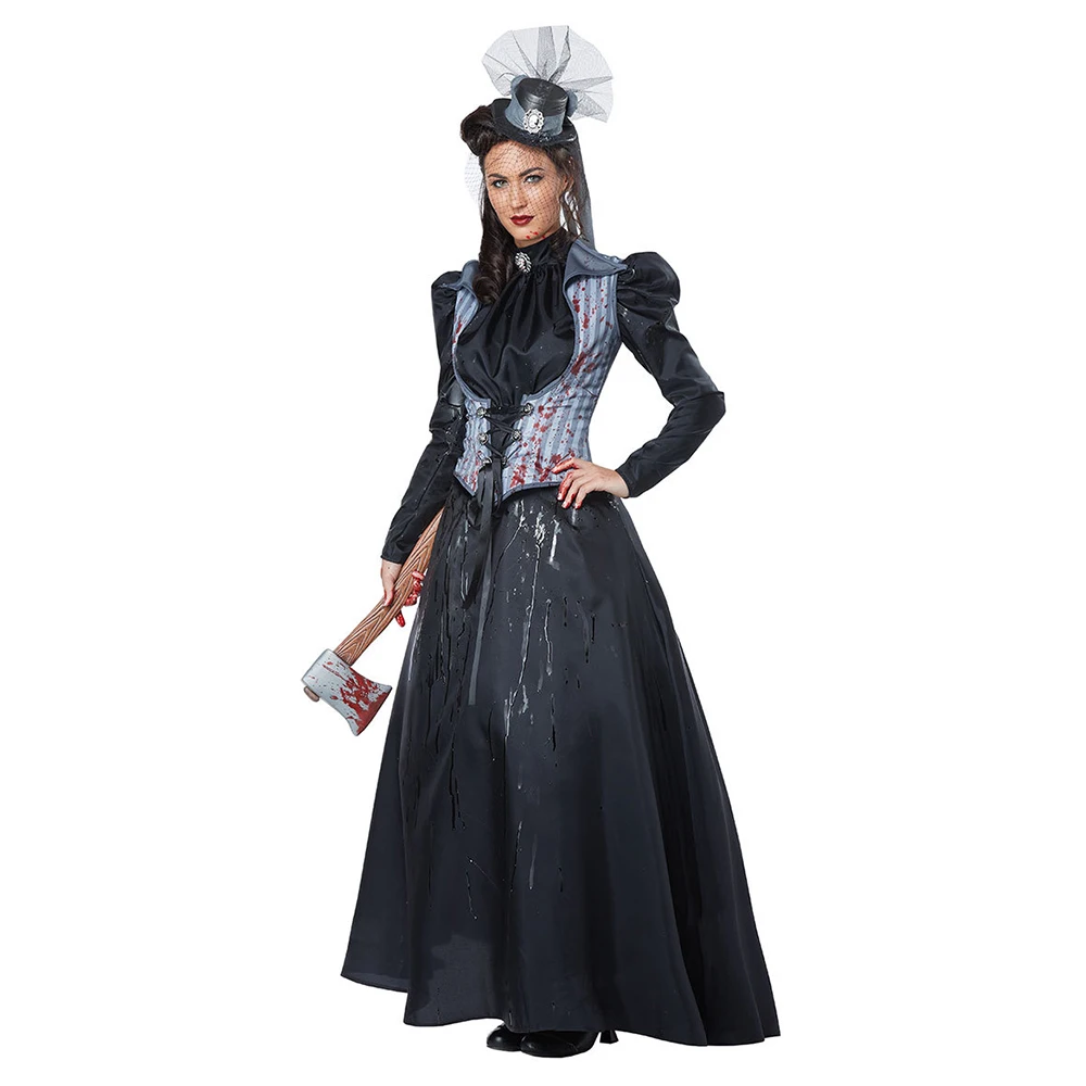 

New Devil murderess costume Adult Women's Killer Dress Masquerade Party Dress Earl Queen Performance dress Halloween costume