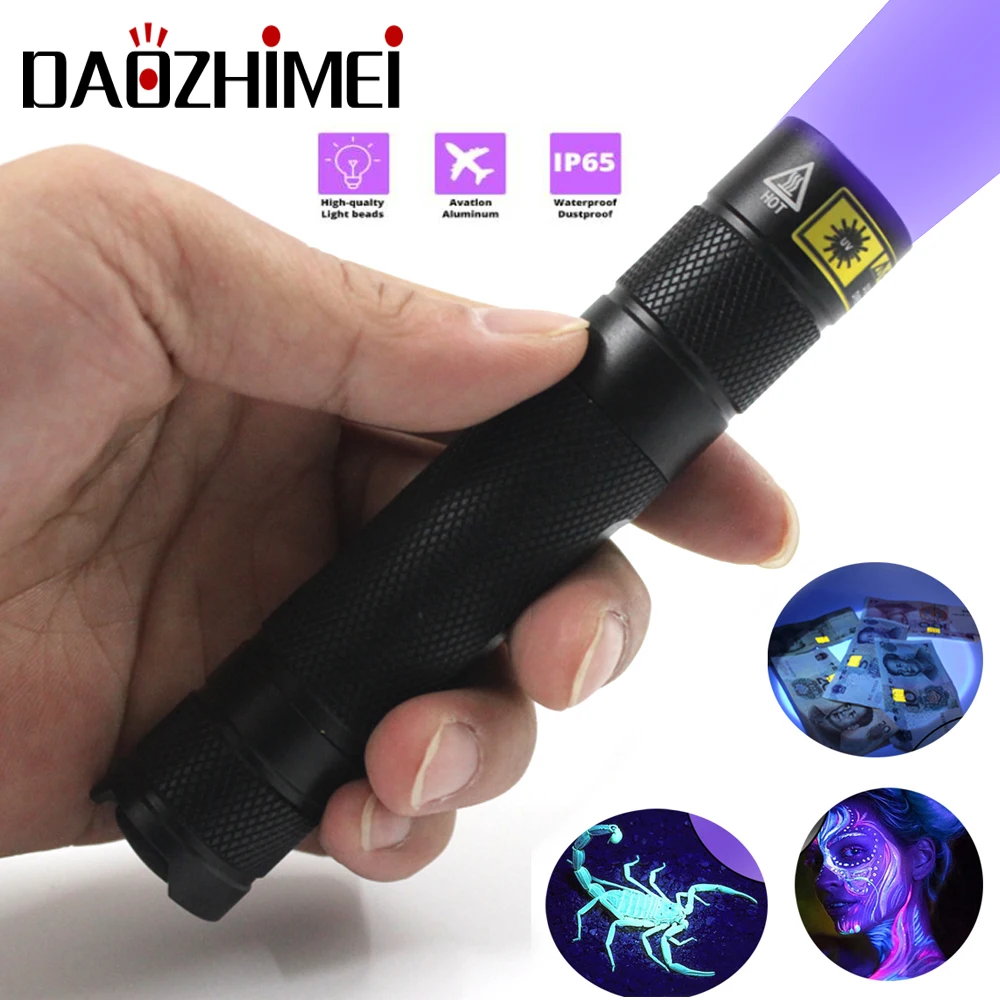 

UV Led Flashlight 365nm Ultra Violets Ultraviolet Lanterna IP65 Waterproof Invisible Torch for Pet Stains Hunting Marker Checker