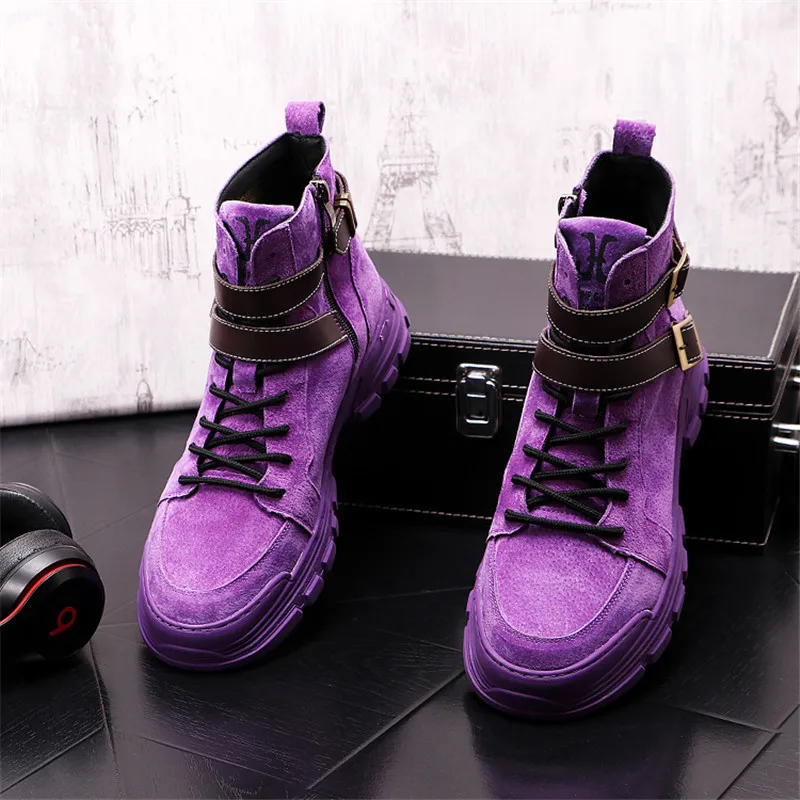 Мужские ботинки-мартинсы из нубука Осенние фиолетовые в стиле панк