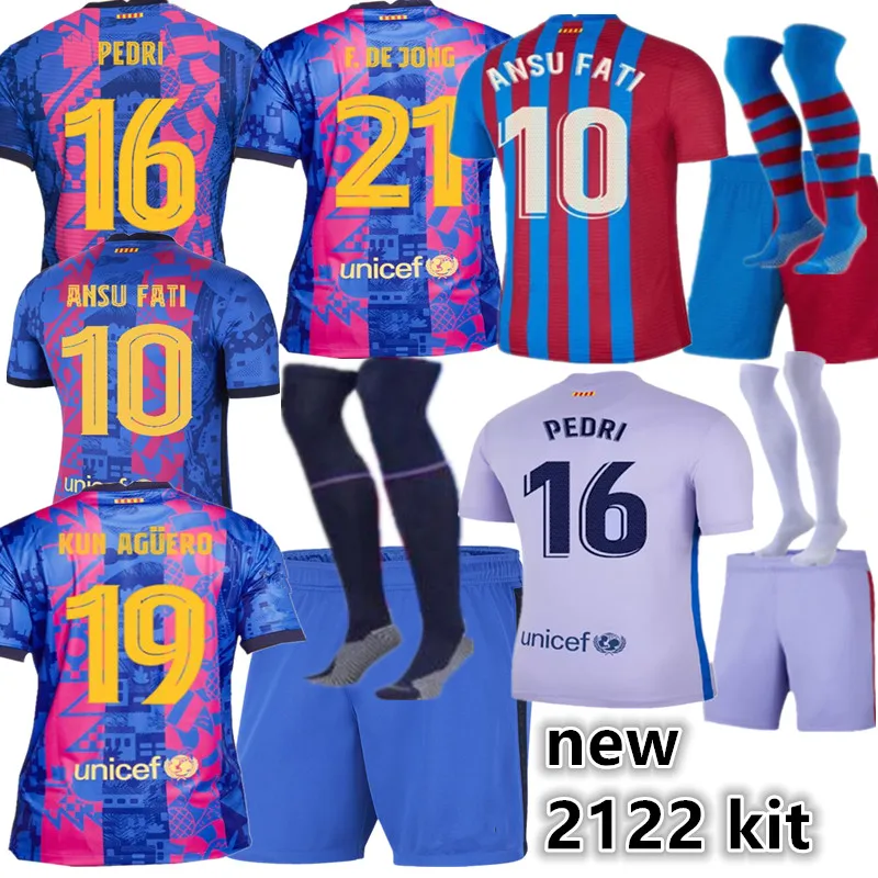 

Child Kit New Third Kids Jersey MEMPHIS ANSU FATI PEDRI COUTINHO New 21 22 Barcelona Jersey KUN AGUERO DE JONG Barcelona Shirt