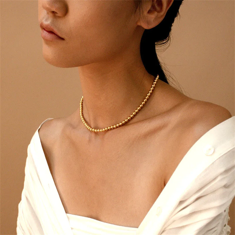 

5mm gold beads choker necklace for women simple minimalist sphere chain necklace wholesale items women trendy accessories