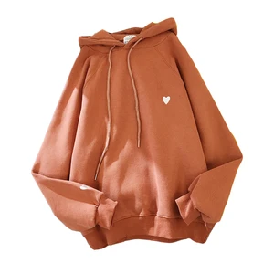 Зимняя Красная Женская толстовка с капюшоном, свитшот с вышивкой Love Heart Harajuku, пуловер с длинным рукавом, Свободные флисовые женские топы