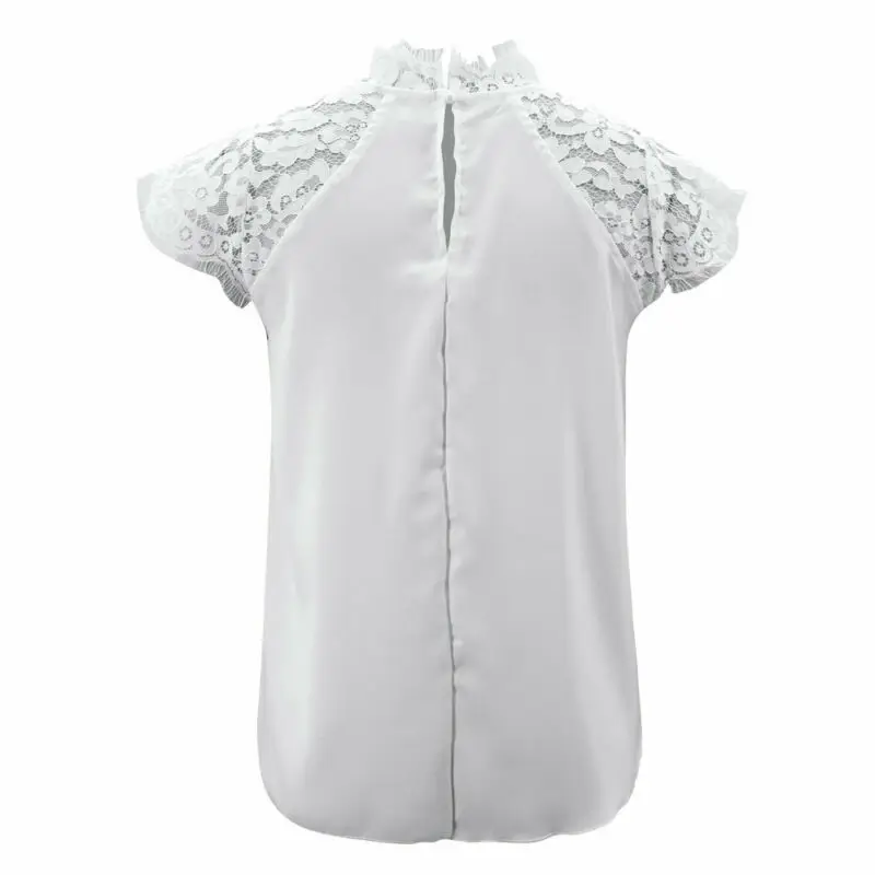 

Womens Lace Short Sleeve V Neck Tank Tops High Neck Loose Blouse Vest Tops