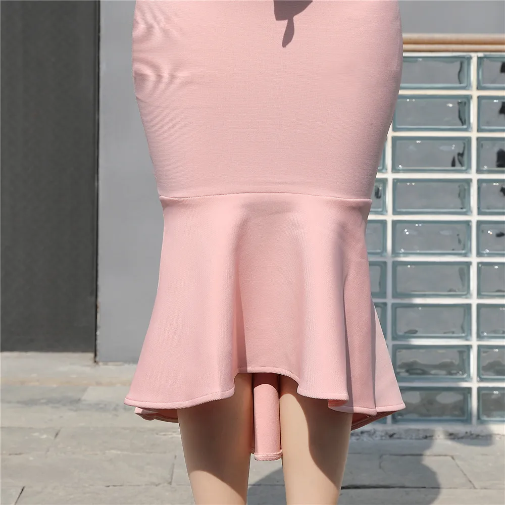 

2021 Summer Women's Clothes Sleeveless Halter V-neck Waist Bow Bodycon Bandage Dress Celebrity Runway Party Mermaid Dresses