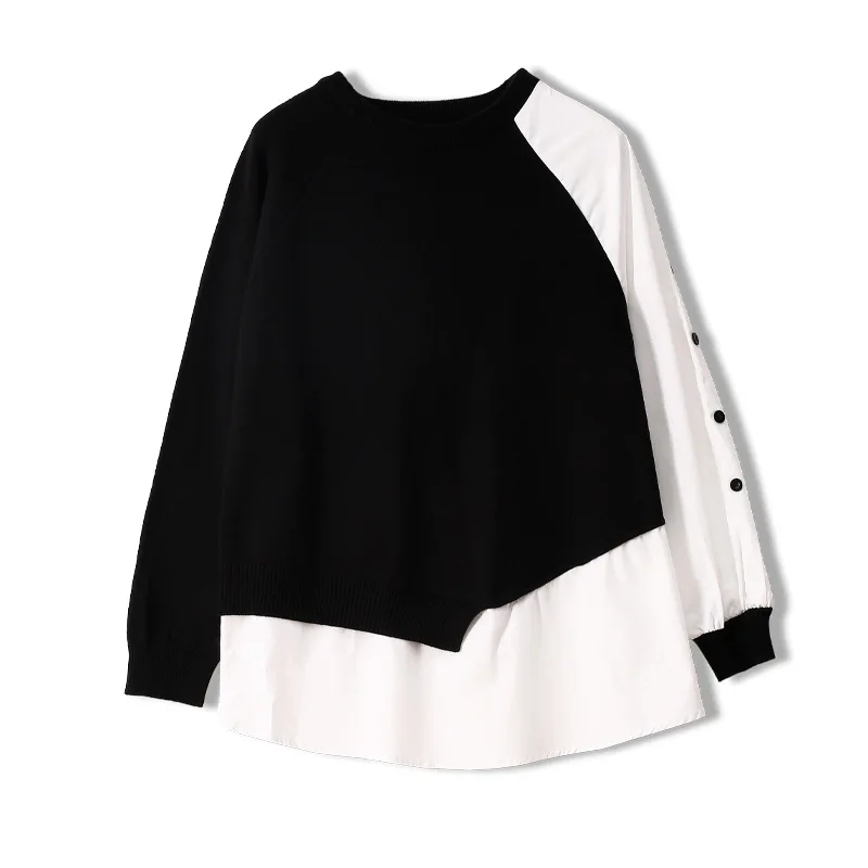 

Fake Two-Piece Top Women's Fashion Sweaters Harajuku Womens Clothing Streetwear Patchwork Pullover Femmes Elegant Colorful Tops