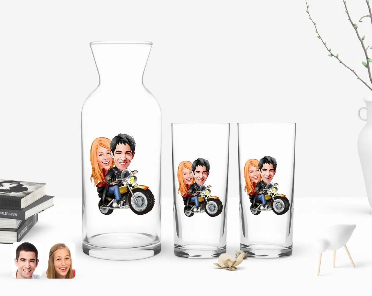 

Персонализированный красочный печатный День Святого Валентина карикатура двойной чашки и Графин Подарочный набор-17 с