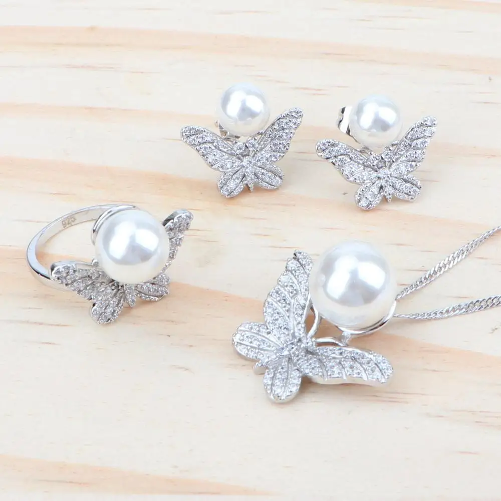 Белый жемчуг серебро 925 пробы ювелирные наборы для женщин Свадебный костюм