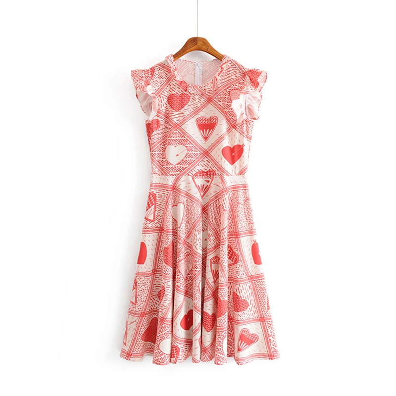 2019 New Fashion Women Summer Dress Knee-Length Sleeveless With Petal Sleeve And Print | Женская одежда