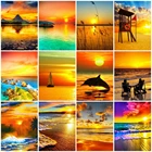 Алмазная 5D Вышивка AZQSD сделай сам, мозаика из квадратных страз, картина с изображением Морского Пейзажа стразы, подарок для рукоделия