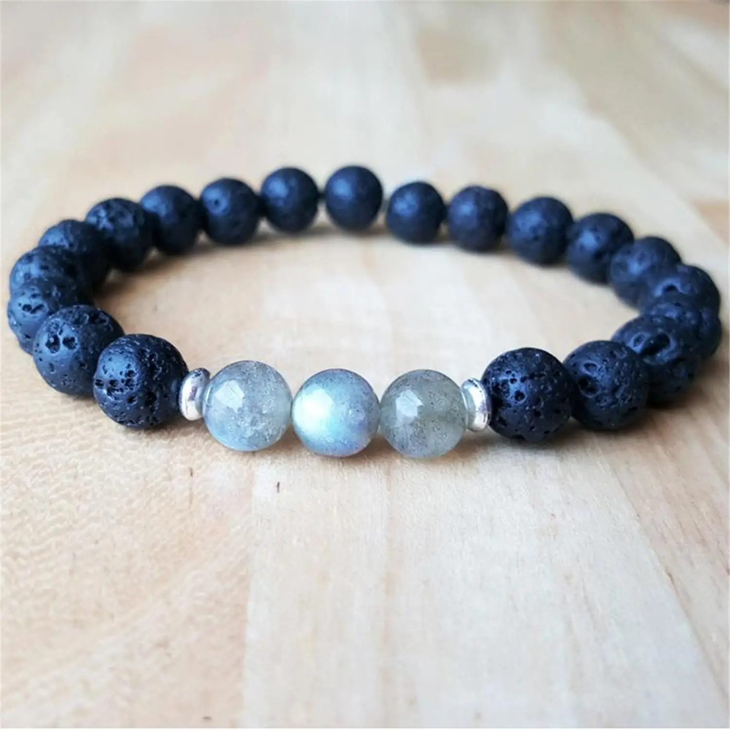 

8mm Labradorite Lava Stone Beads Handmade Mala Bracelet Classic Japa Meditation Wristband Spirituality