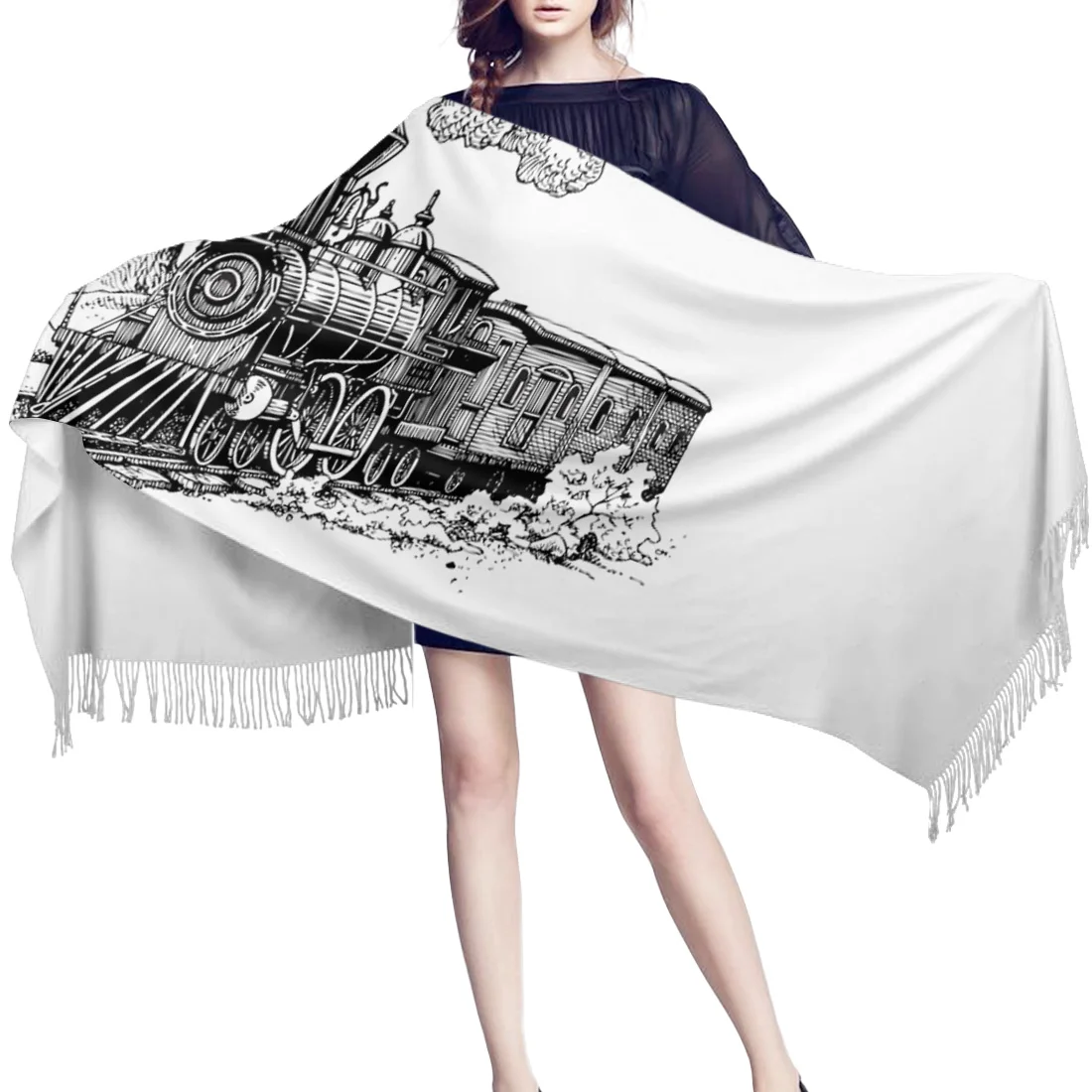 Модный белый и черный шарф со шлейфом унисекс Теплые осенние зимние шарфы