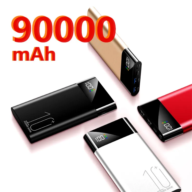 90000mAh Power Bank Portable Ultra-thin Phone Charger Digital Display 2 USB Outdoor Travel Powerbank for Xiaomi Samsung IPhone | Мобильные