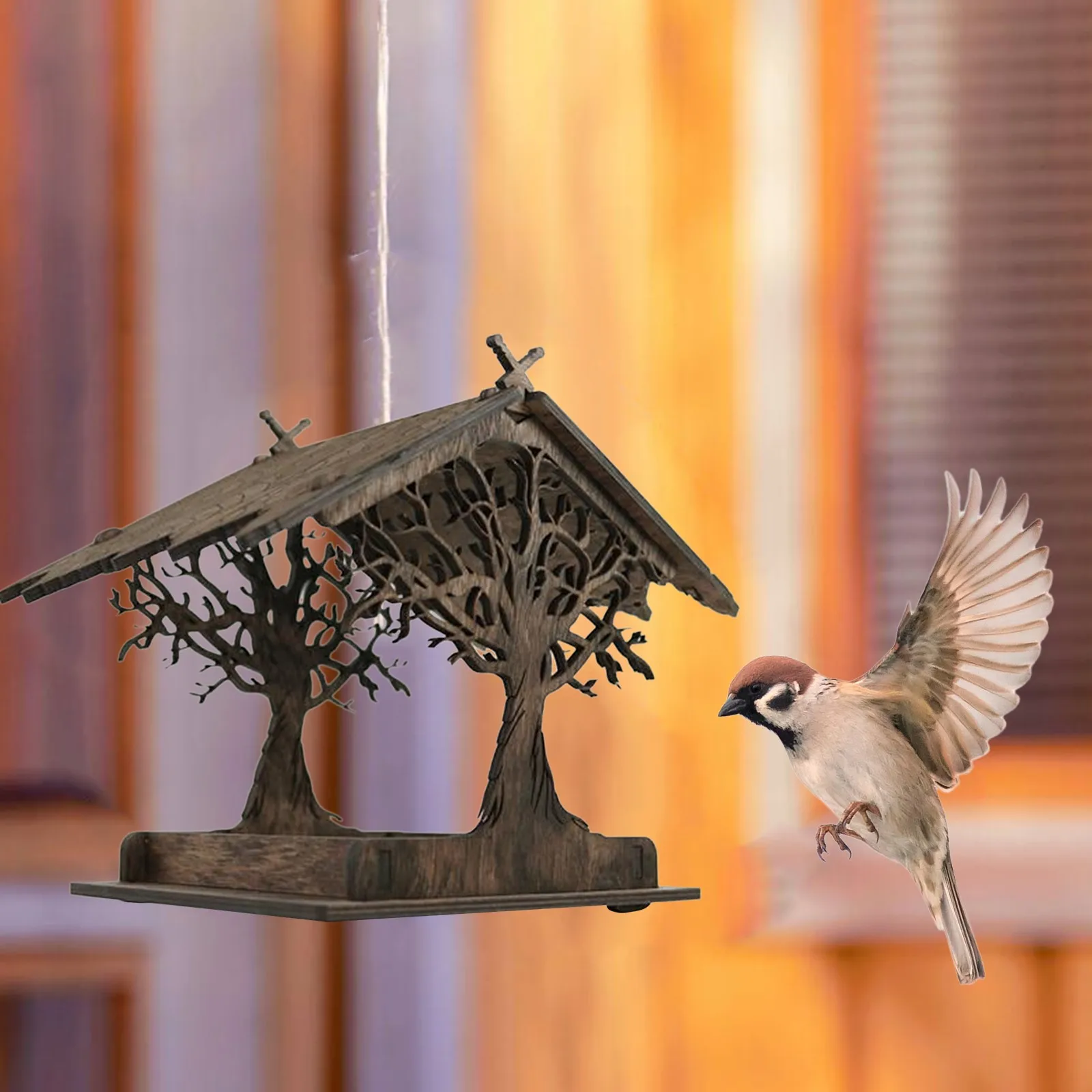 

Garden Wooden Bird Feeder Garden Decoration Outdoor Hanging For Parrot Birdhouses For Outside Yard Garden Decor Feeders