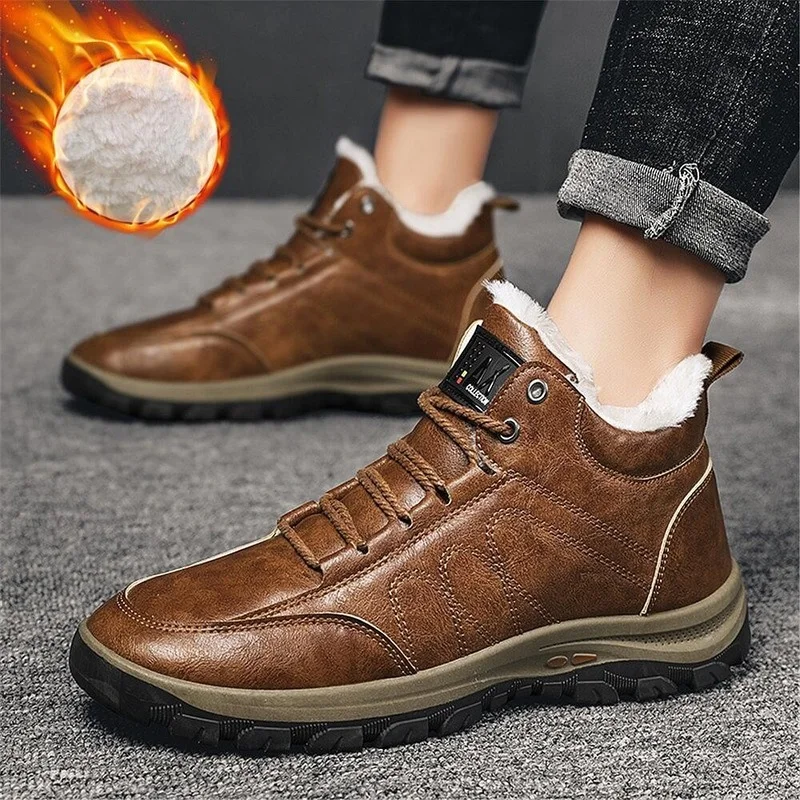 

2021 Autumn and Winter New Leisure Outdoor Hiking Shoes Plus Velvet Warm Men's Shoes Men's Mid-cut Plus Cotton Shoes