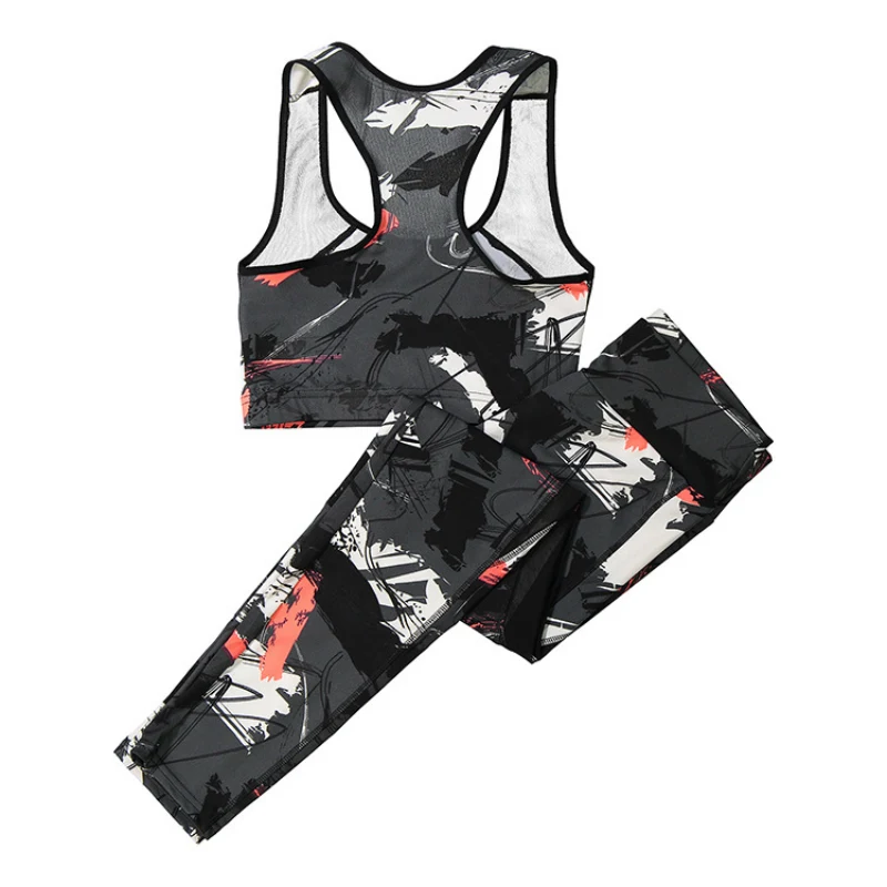 Female sports set print vest woman yoga leggings girls sport clothing outfit sexy push up legging jogging clothes sleeveless | Спорт и