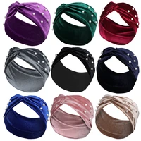 pearl hair band knotted cross headband girls hair accessories keep warm headband solid color golden velvet hair accessories