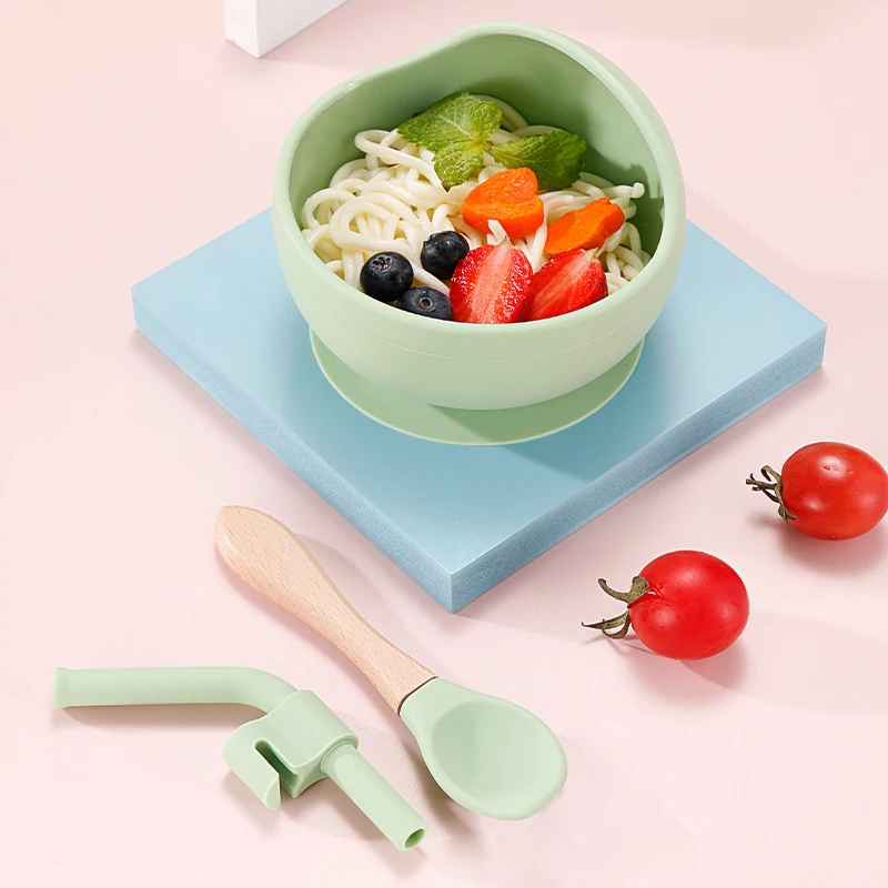 Taz&oacute;n de alimentaci&oacute;n de beb&eacute; de silicona, vajilla impermeable, cuchara, vajilla antideslizante, platos de silicona sin BPA para plato de beb&eacute;-2