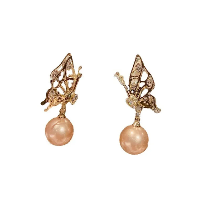 

2021 New Popular Earrings High Frequency Butterfly Wing Earrings Korean Fashion Trend Pearl Earrings 925 Silver Needle Earrings