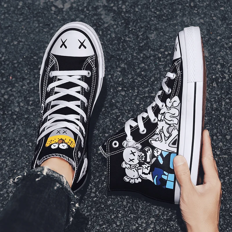 

High-tops Men's Women's Graffiti Hand-painted Trend Versatile New Breathable Board Shoes Trainers Casual Shoes Platform Shoes