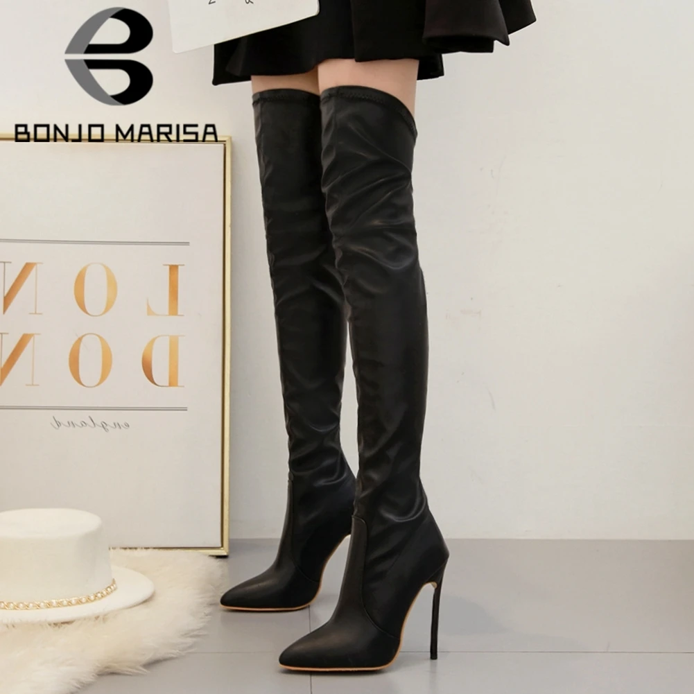 

BONJOMARISA Sexy Female Thigh High Boots Thin Heel Platform Over The Knee Boots For Women 2021 High Heels Fashion Shoes Women