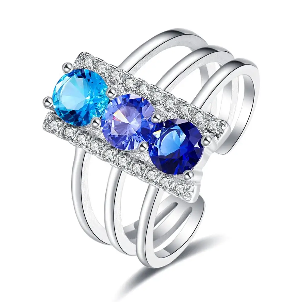

Jrose Fashion Jewelry 925 Silver Rings for Women Three Stone Wedding Bands Ring for Women Trendy Size 6 7 8 9