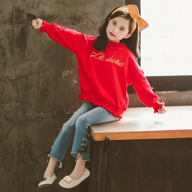 Детский свитер Новинка 2019 года сезон осень весна с кружевом модные вышитые