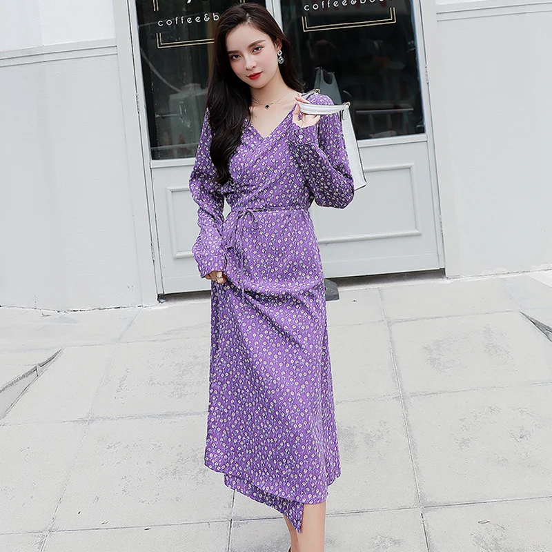 BGTEEVER элегантное женское платье с v-образным вырезом и цветочным принтом длинный