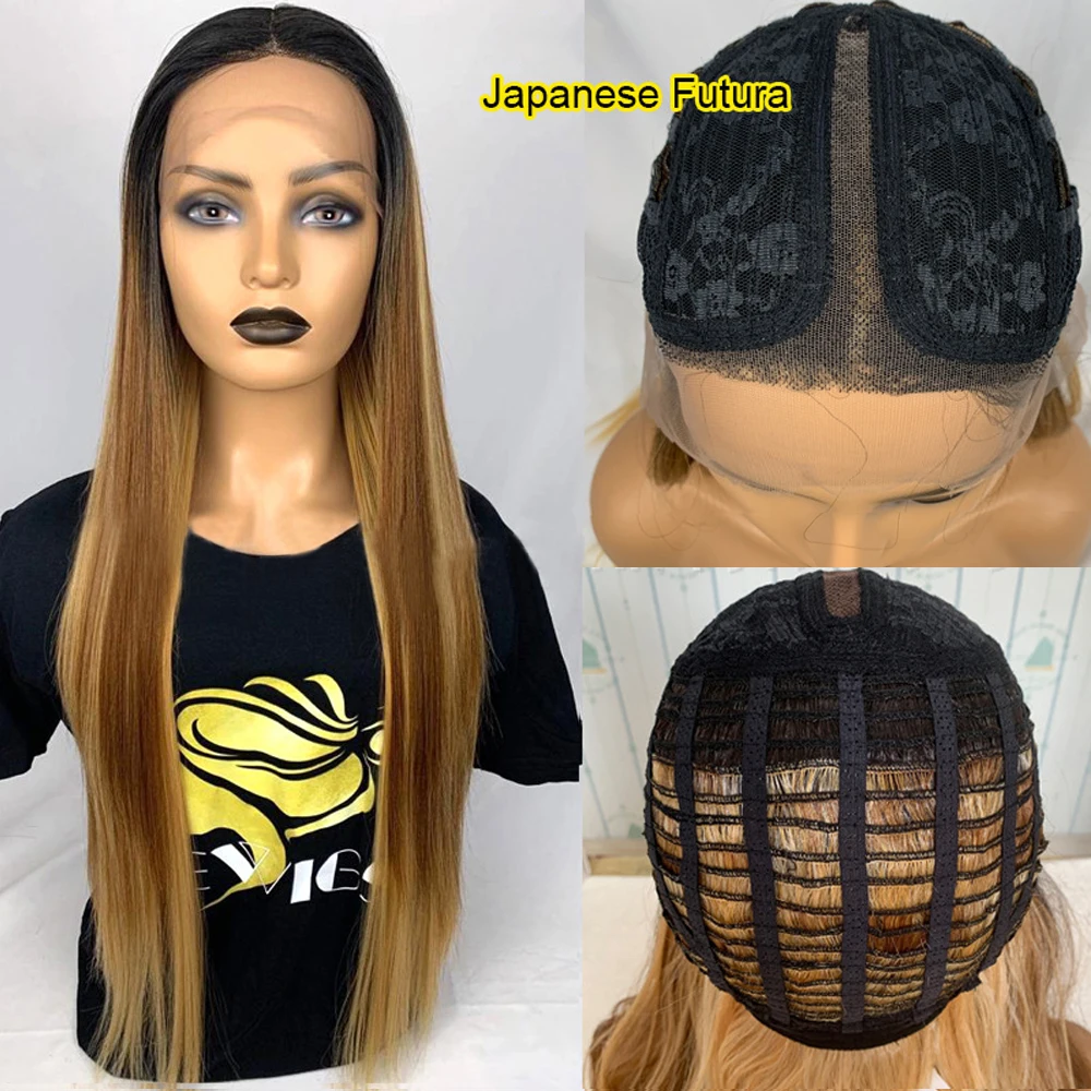 Synthetic Hair 13x5x1 Lace Front Wigs Ombre Brown 4/27 Highligh Color Long Straight Glueless Lace Frontal Wigs for Black Women