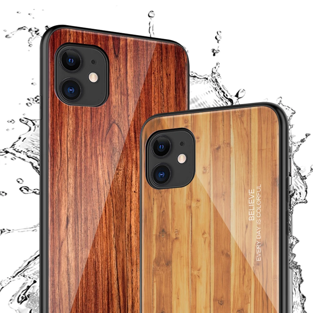 Деревянный чехол KISSCASE из закаленного стекла для iPhone 7 8 plus x xs 11 11pro max xsmax задняя