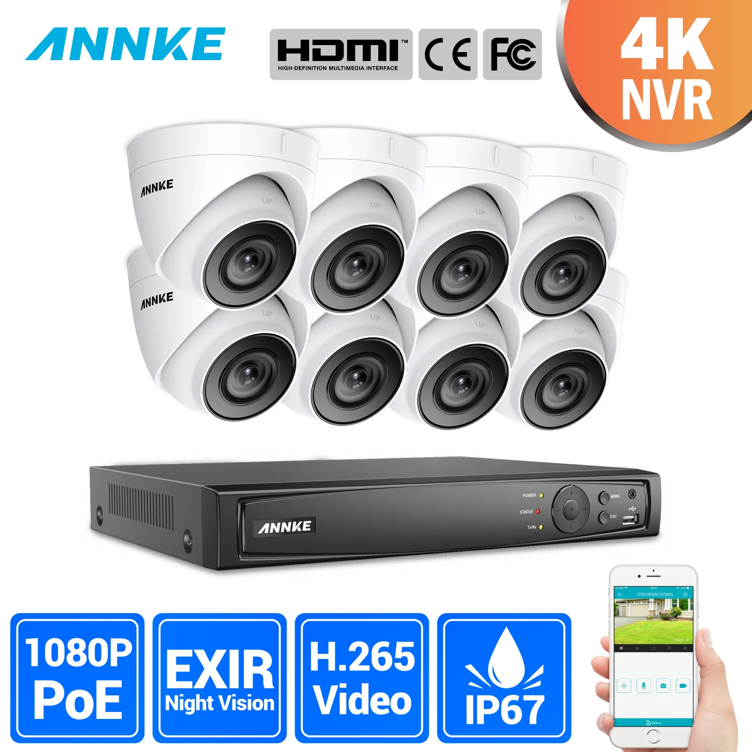 ANNKE 8CH 2MP со сверхвысоким разрешением Ultra HD POE сетевой видеорегистратор