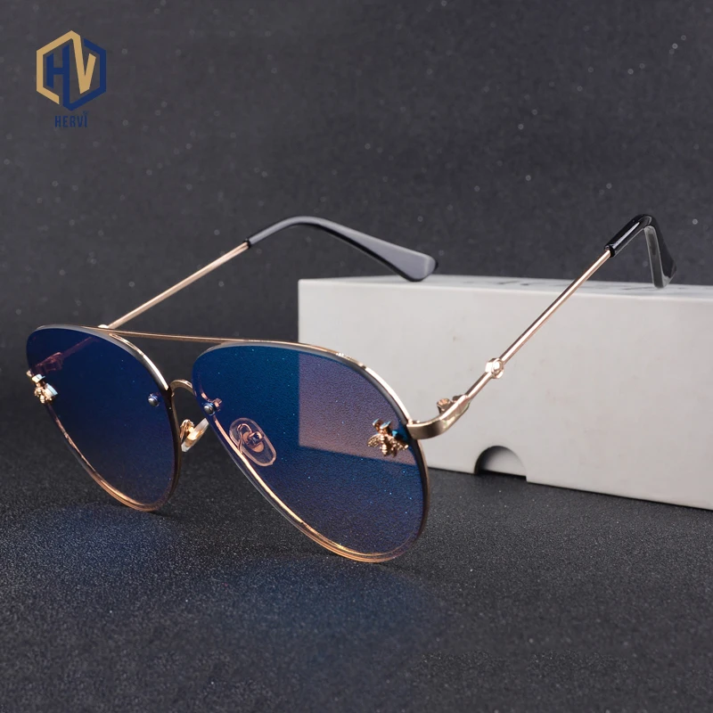 

Luxury Brand Designer Female Rimless Sunglasses AViation Women Sun Glasses Gradient Shades Little bee Lens Ladies UV400 rays