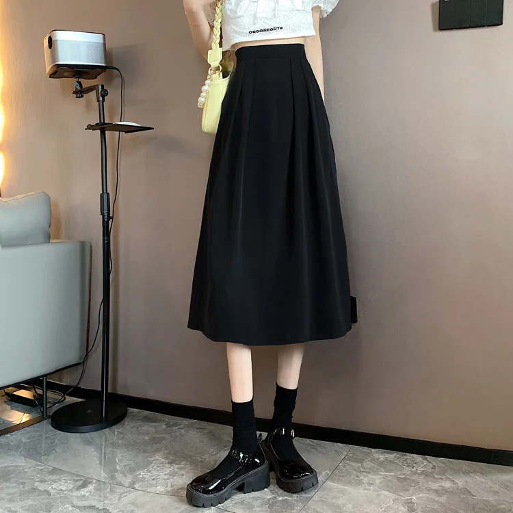 

Price High Waist A- Line Skirt Female 2021 Summer Slimming Student Mid-length Skirt Thin