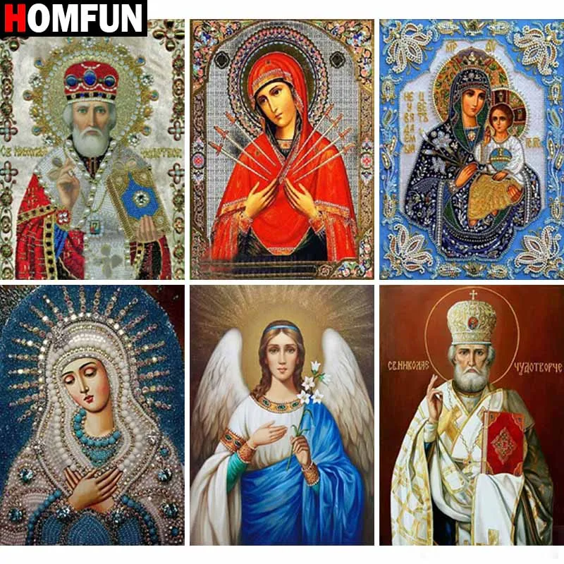 

Алмазная 5D картина HOMFUN «сделай сам», полноразмерная/круглая вышивка крестиком, тема религиозного портрета, домашний декор, подарок