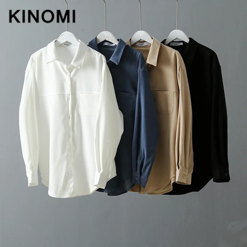 Женская офисная блузка KINOMI повседневная однобортная свободного кроя с длинным