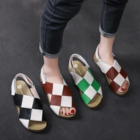 peipah genuine leather slippers ladies diamond lattice woven flat shoes women soft bottom slip on slide sandals plus size summer