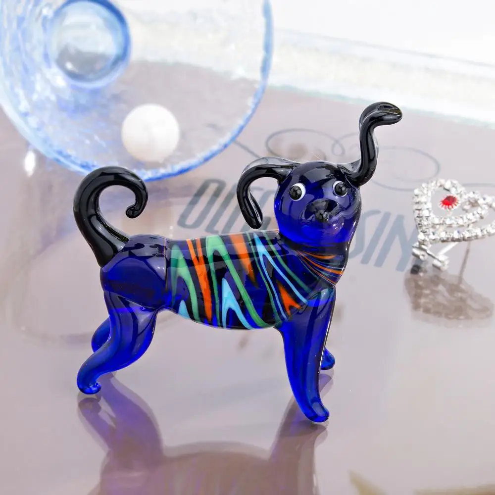 H & D мини голубая собака стеклянная плитка муранское стекло выдувание искусства