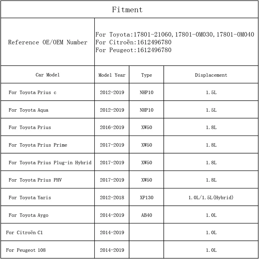 Воздушный фильтр для Toyota Prius c Aqua Prime плагин Гибридный PHV Yaris Aygo XP130 NHP10 XW50 1.5L 1.8L 17801